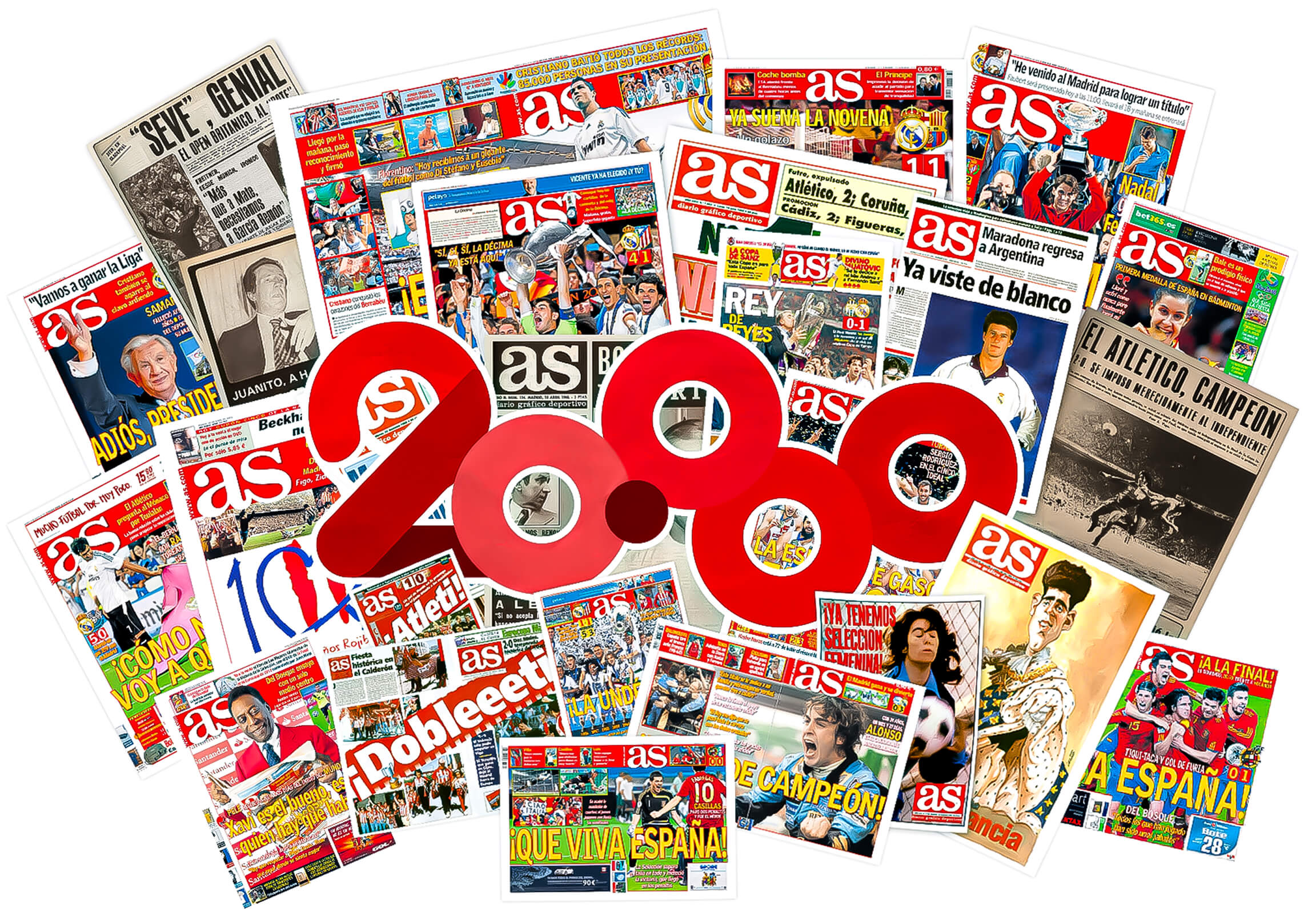 Composición con las portadas del Diario As más importantes para celebrar los 20.000 ejemplares en papel